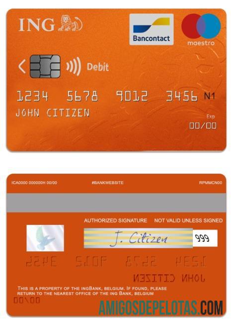 Cartão de débito Bélgica ING Bank Maestro baixar para verificação